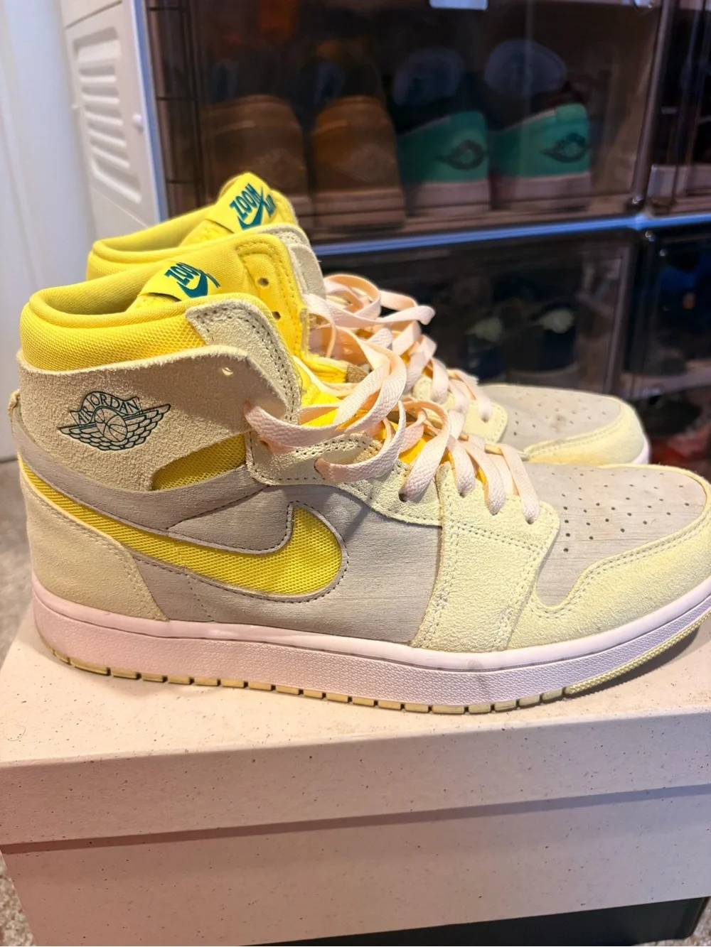 Men’s Jordan 1s Neon Yellow, White, Bone